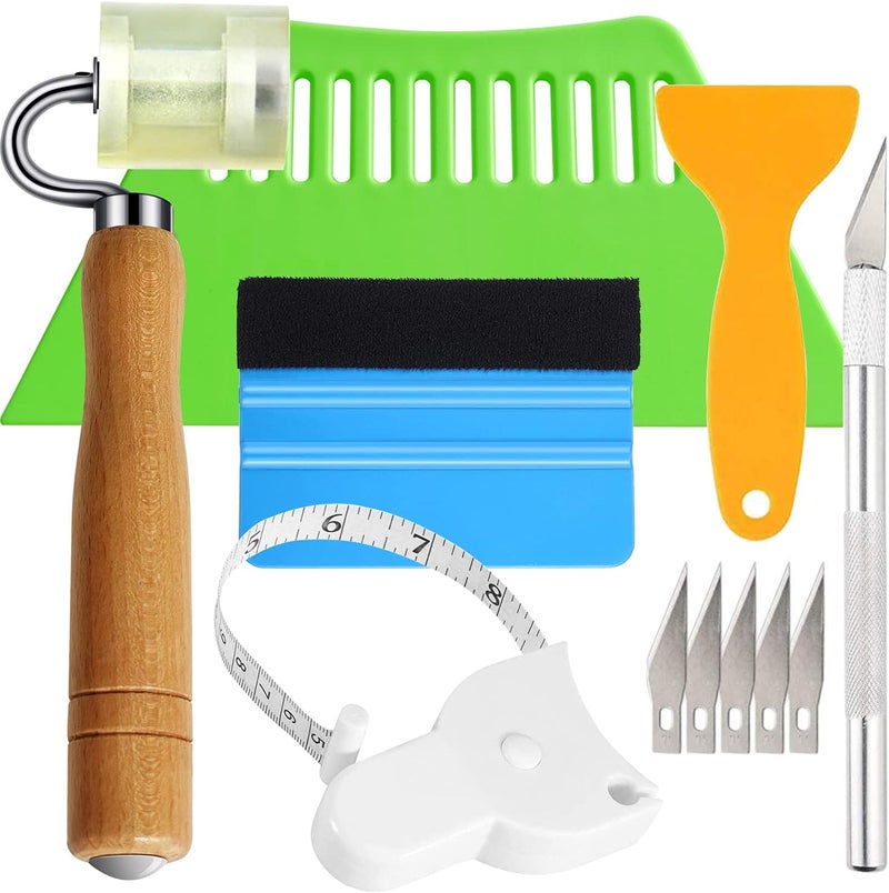 buysigo طقم أدوات تركيب ورق الجدران مع شريط قياس مزدوج الجوانب، سكين حرفة مع 5 شفرات، 3 أنواع من المكاشط، أسطوانة يد مصنوعة من البولي يوريثان، لورق الجدران، فيلم النوافذ، وسادات عزل الصوت للسيارات. - Image 1